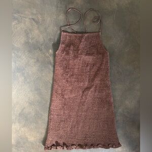 Faithfull the Brand Brown Smocked Mini Dress